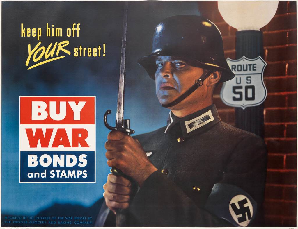DESIGNER UNKNOWN. KEEP HIM OFF YOUR STREET! / BUY WAR BONDS AND STAMPS. 1942. 35x47 inches, 90x119 cm.